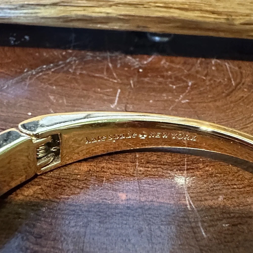 Kate Spade Gold Bracelet with Black Spade Charm Hinge Open Small - Picture 2 of 6